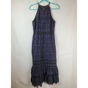 Banana Republic Floral Cocktail Evening High Neck Dress Navy Black Womens Sz 10
